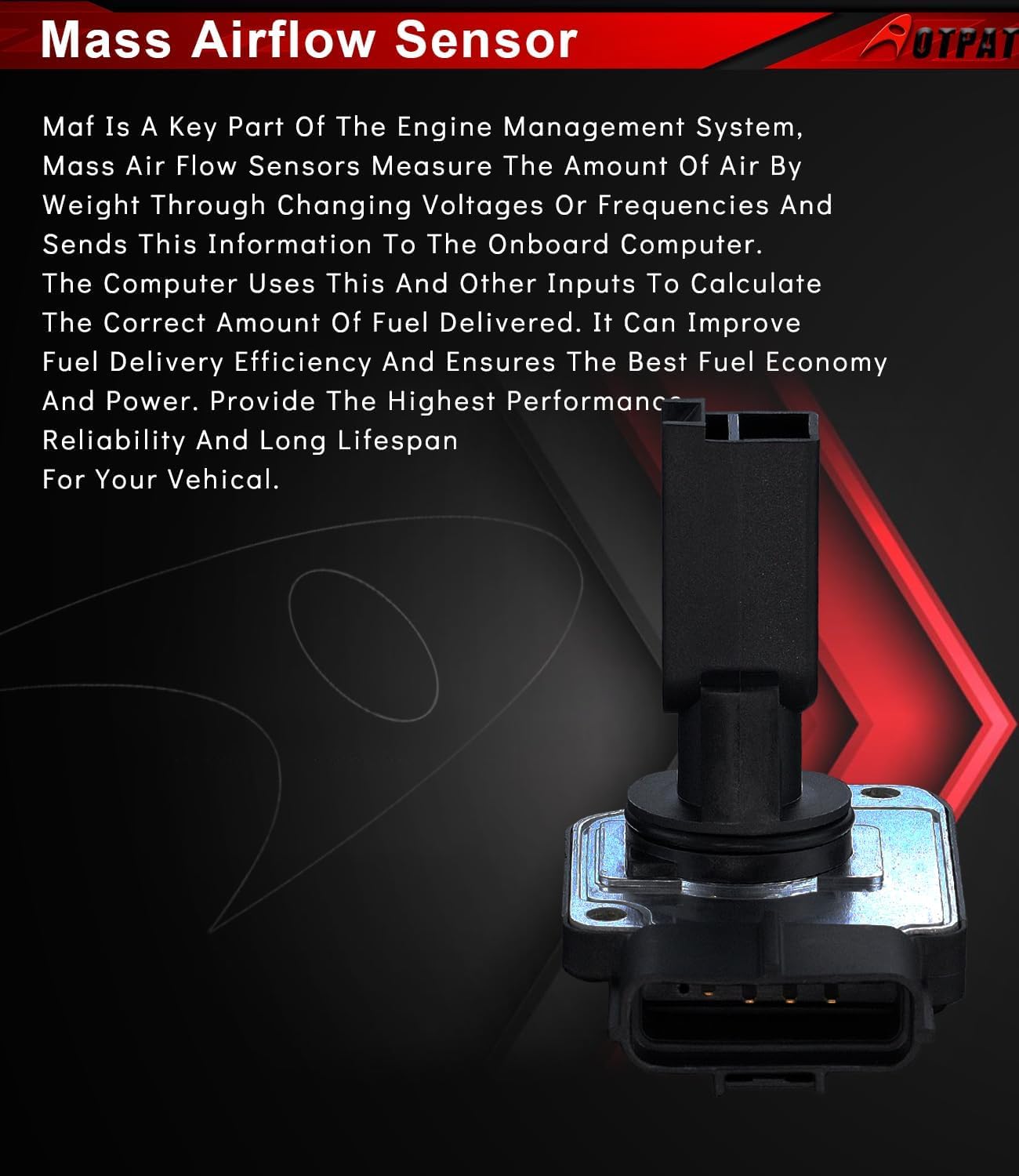 Mass Air Flow Sensor for:-Ford F150 2001 2002 2003, for:-Mustang 2003-2004, V8 4.6L 5.4L Gas, Replace OE# 1L3F12B579AB, 1L3Z12B579AA, 1L3F-12B579-AB, 1L3F12B579AB