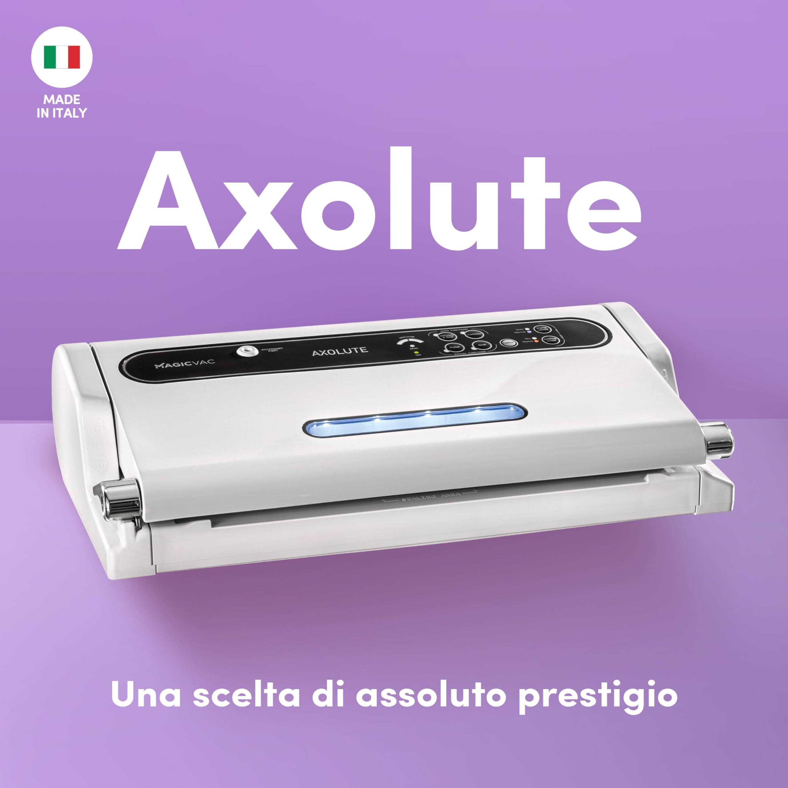 Magic Vac, Axolute, Macchina Sottovuoto Alimenti Multifunzione Professionale, per Sacchetti Sottovuoto e Cottura, con Potente Motore e Kit Sottovuoto Alimenti, Brevettata, Made in Italy, Bianca