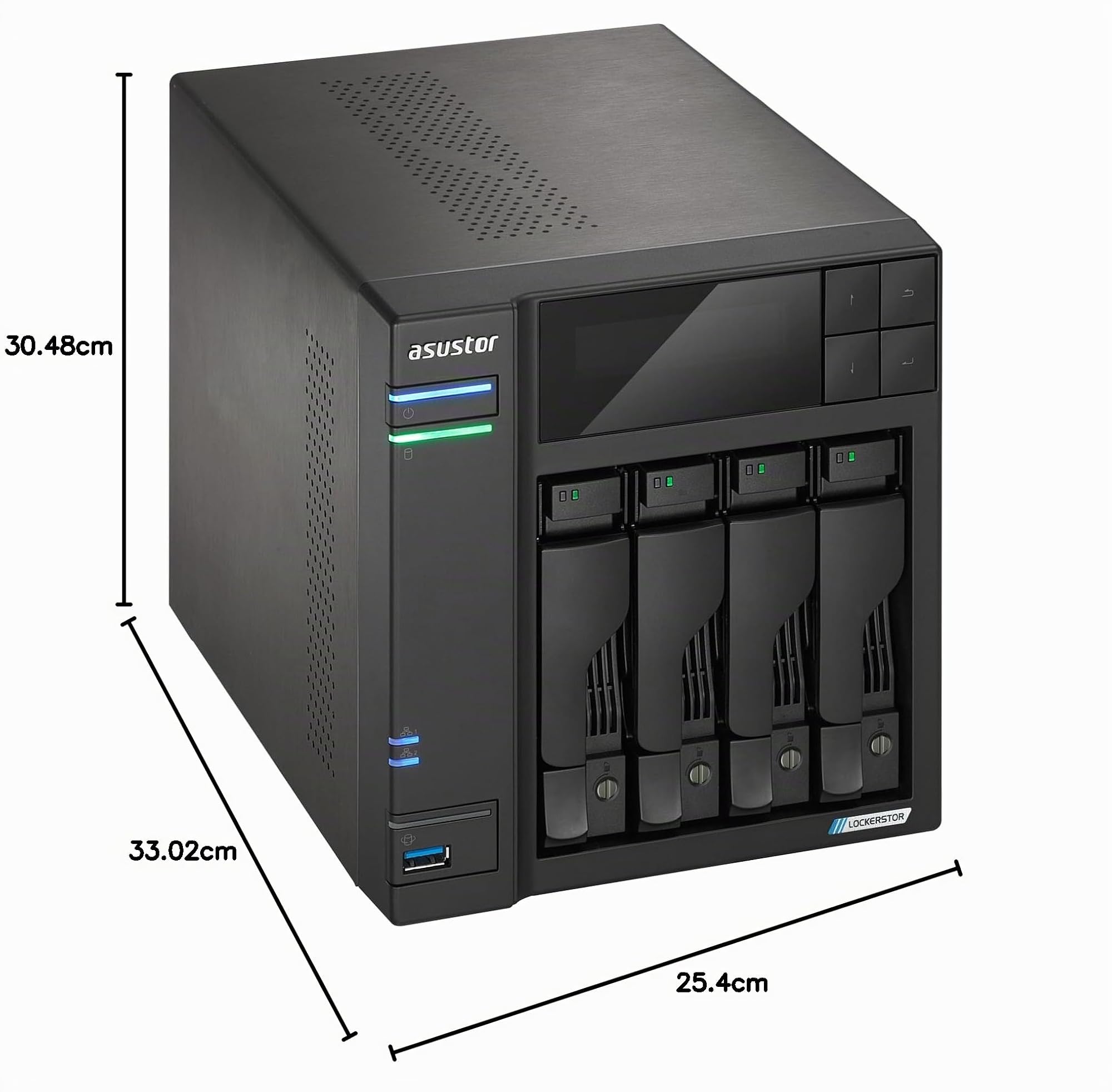 Asustor Lockerstor 4 Gen2+ AS6704T v2, Serveur NAS 4 Baies, Quad-Core 2.0GHz CPU, 2 5GbE Ports, 4GB RAM DDR4, 4 M.2 SSD Slots, Stockage en réseau (sans disques)