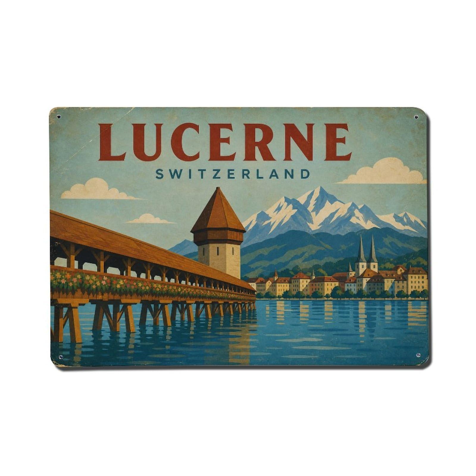 Vintage Travel Switzerland Lucerne Metal Tin Sign Plaque Wall Decor for Cafe, Club Bar, Office, Garden Metal Poster 8x12Inch