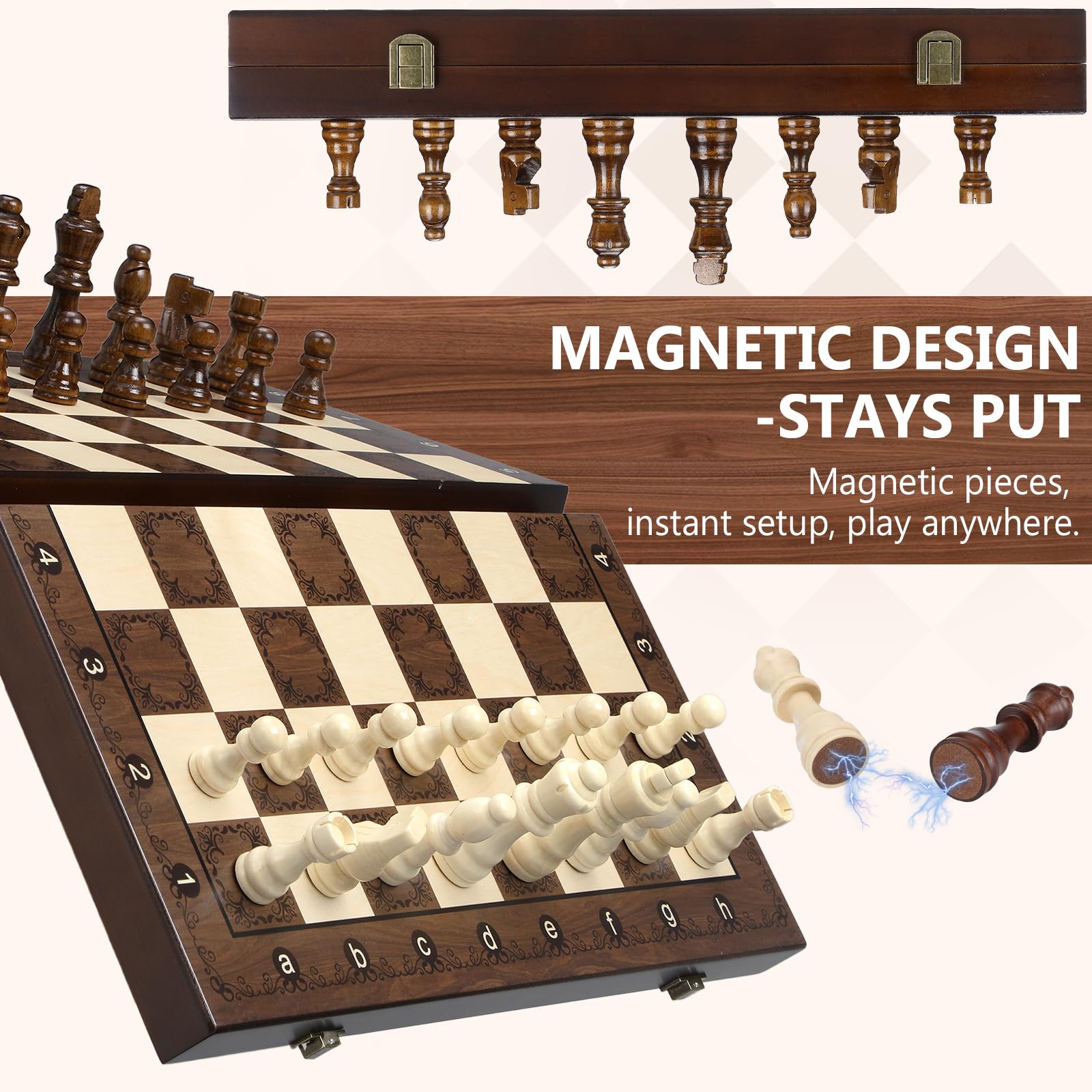 Aazon.co: AEROUS 15 Inches Agnetic Wooden Chess Set With 2 Extra Queens/Folding Board/Chess - View #3