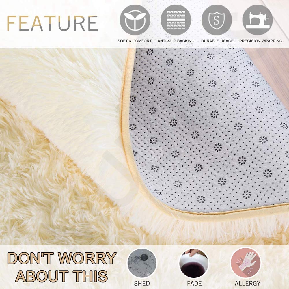 Tapis Poils Longs, Long Tapis, Qualité Premium Non-Inflammable, pour Le Salon, la Chambre ou la Chambre des Enfants, Beige, 60 x 160 cm