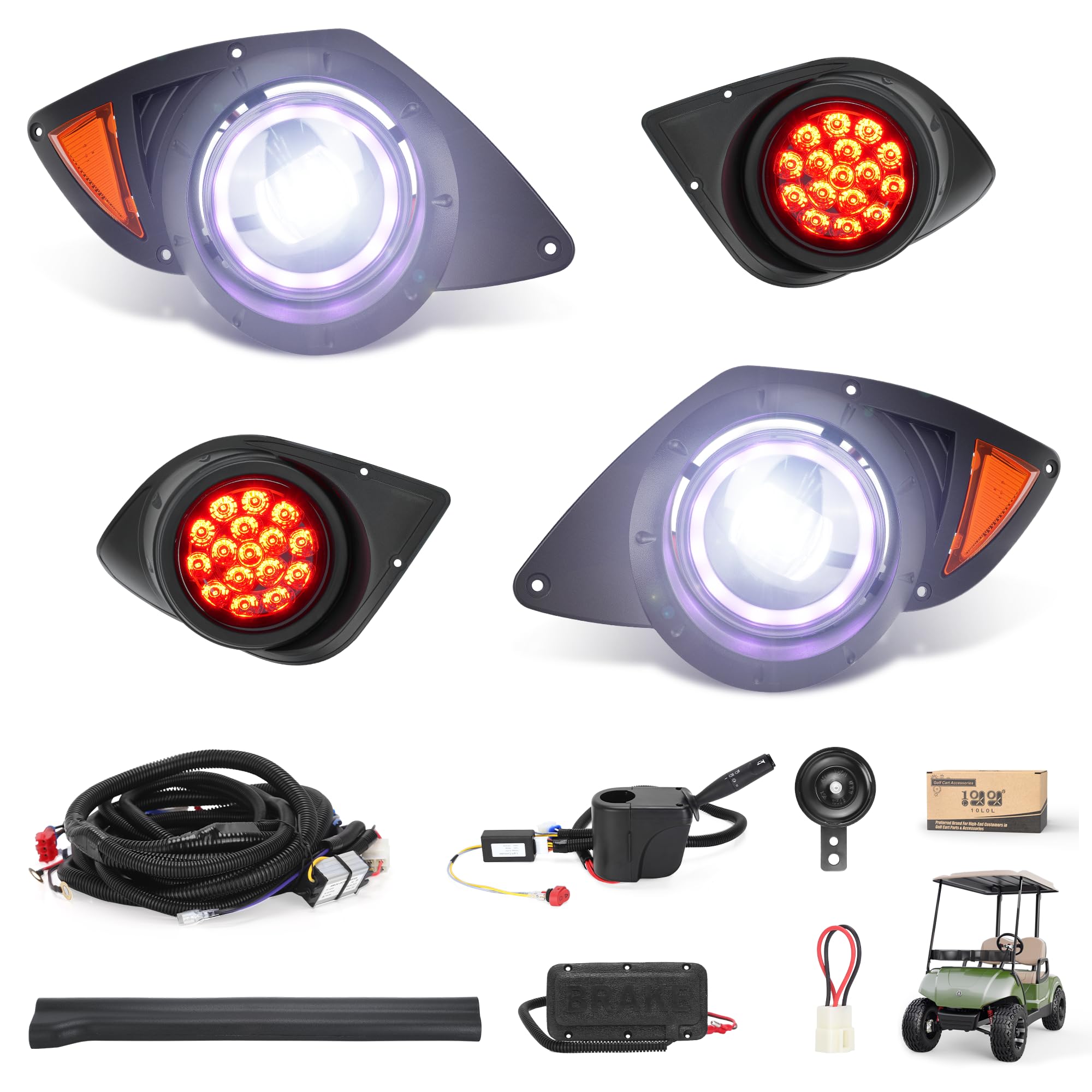 Photo 1 of 10L0L Complete Headlight Kit for Yamaha G29 Drive 2007-2016 12V/36V/48V - Golf Cart Light Kit with High/Low Beam, Daytime Running Lights, Turn Signals Switch, Horn and Brake Light Harness