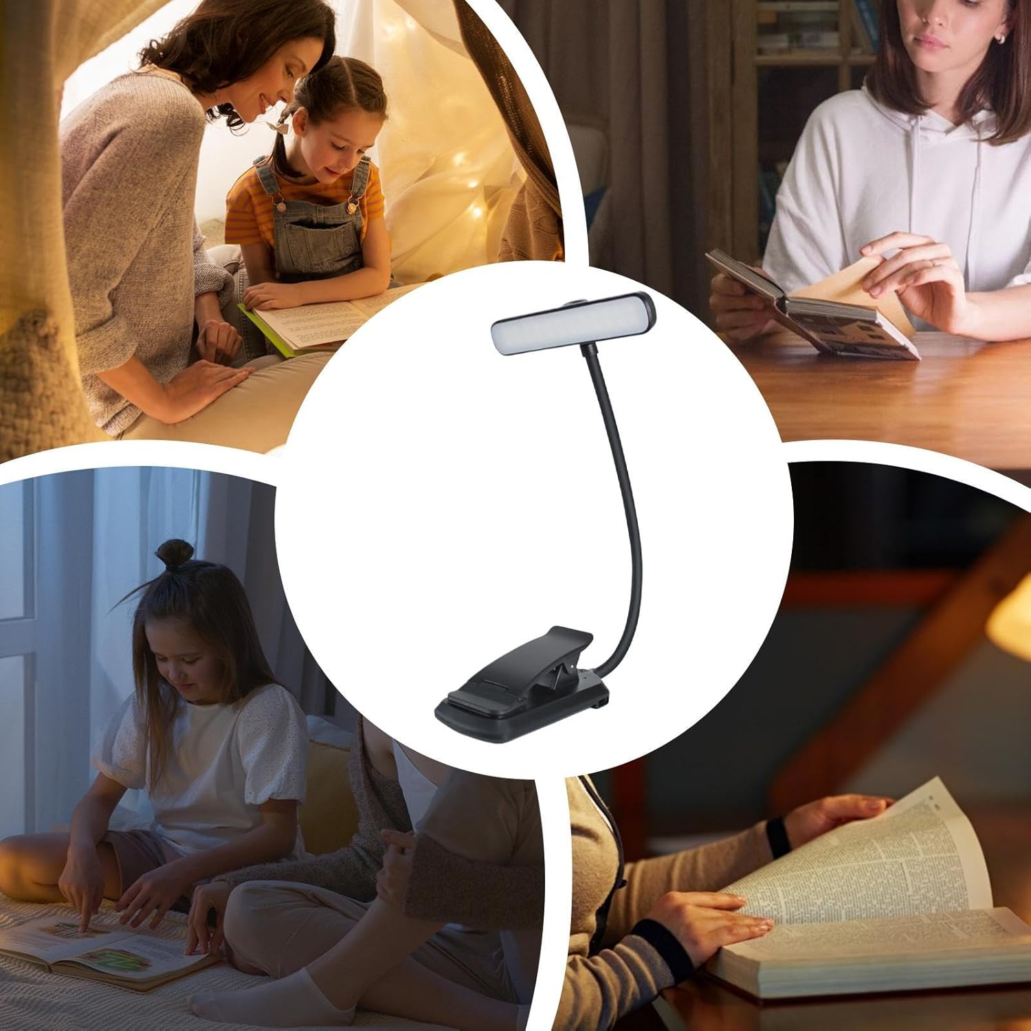 Clip On Lamp - Clip On Reading Light | Book Reading Lamp | USB Eye-Protection Flexible Lamps | Adjustable Clips Book Light | Color Changeable Night Lights for Desk, Bed Headboard and Computers
