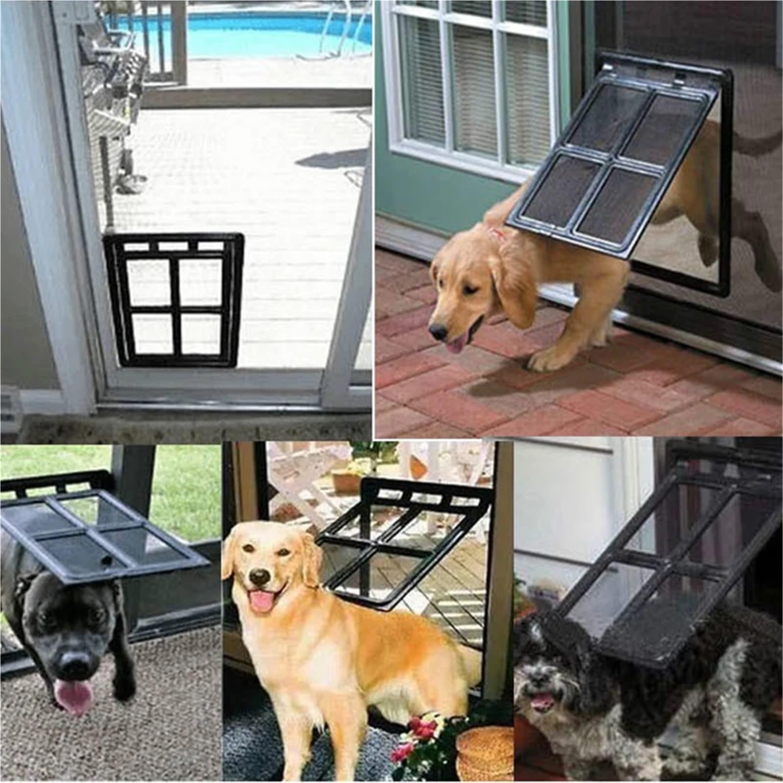 Große Tierklappe Kunststoff-Haustiertür for Hunde, Katzen und Kätzchen, for Bildschirmfenster, Sicherheitsklappe, Tor, Haustiertunnel, Hundezaun, abschließbare Tür for Zuhause(Black,S)