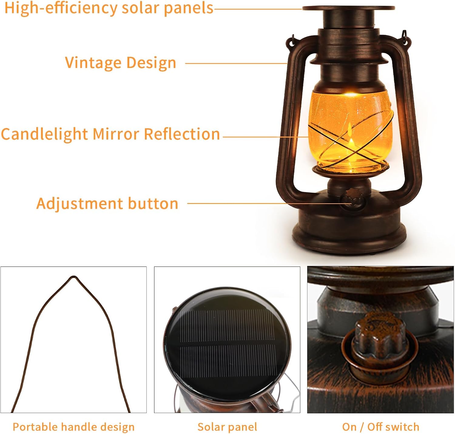 Solar Lanterns Outdoor Waterproof, 2 Pack Vintage Hanging Lantern Decorative with 2 Modes (Steady & Flickering) - Auto On/Off, Lights & Lanterns for Porch, Camping, Power Outages