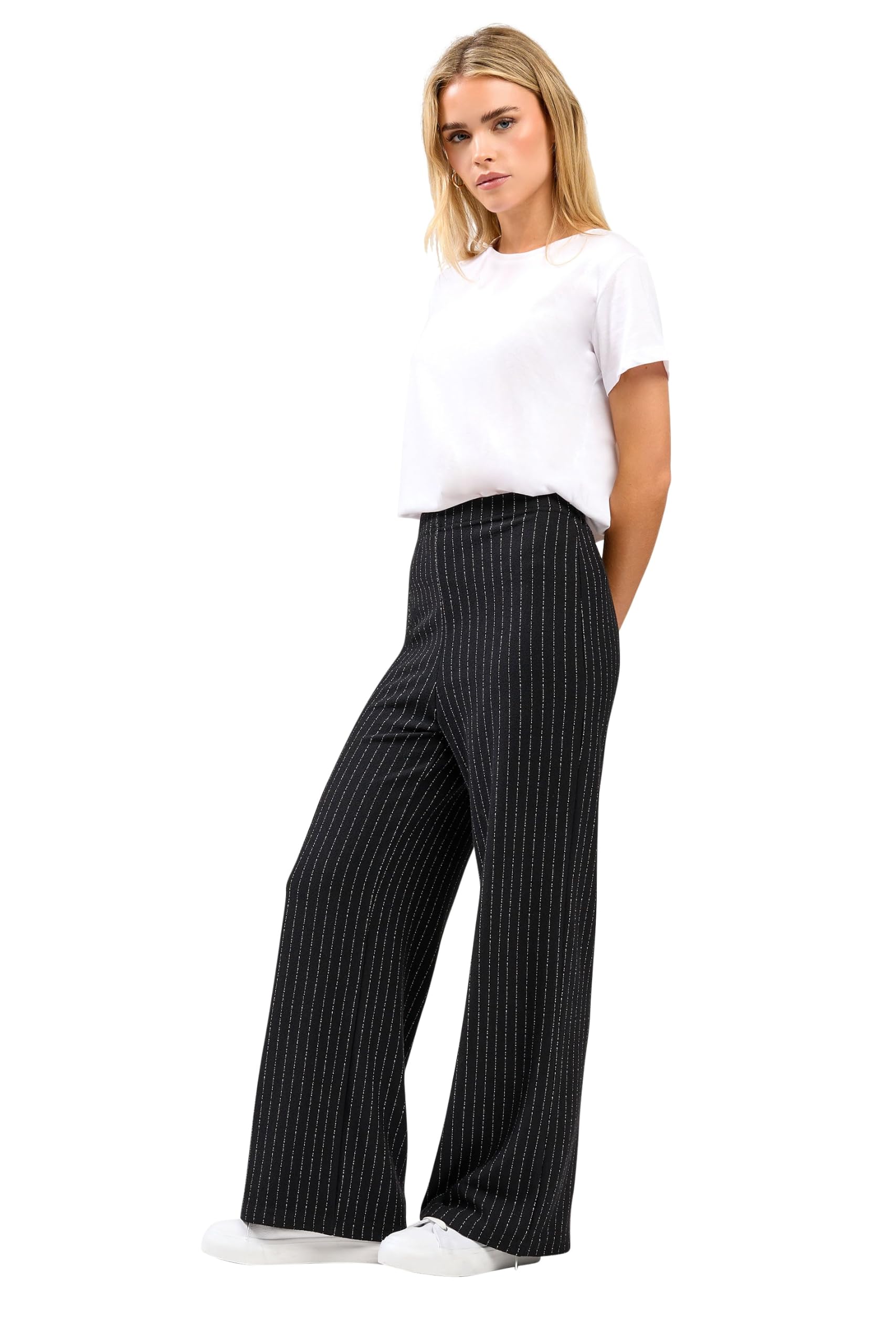 M&Co Women's Petite Wide Leg Trousers - Black - Size 12