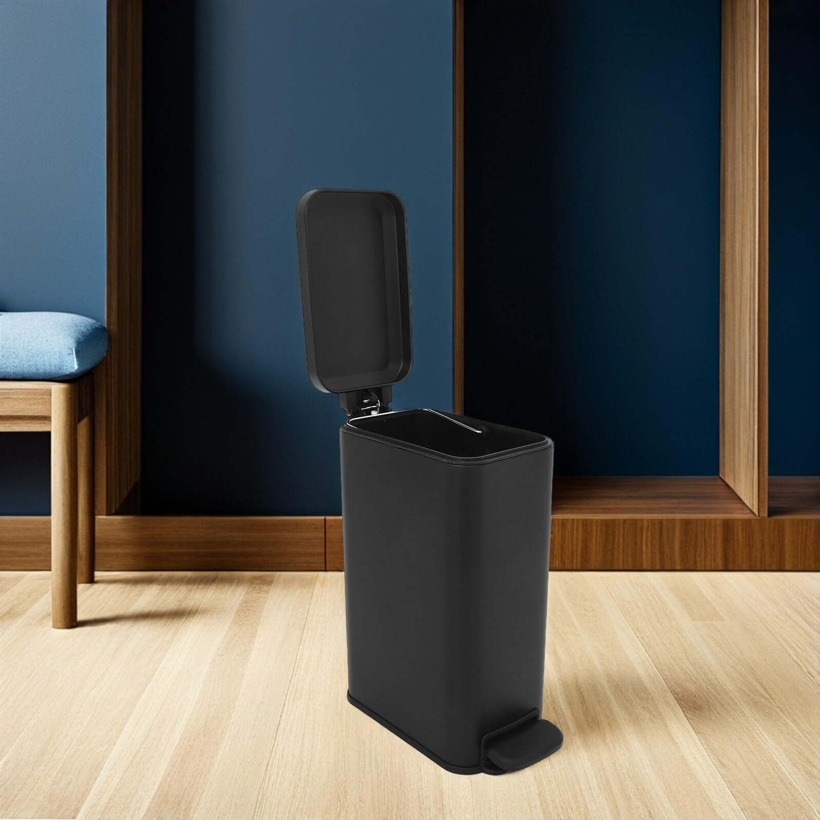 Mipcase Papelera de Baño Delgada con Pedal y Tapa Cierre Suave Cubo de Basura de Acero Inoxidable Mate Cubo Compacto para Dormitorio Cocina u Oficina