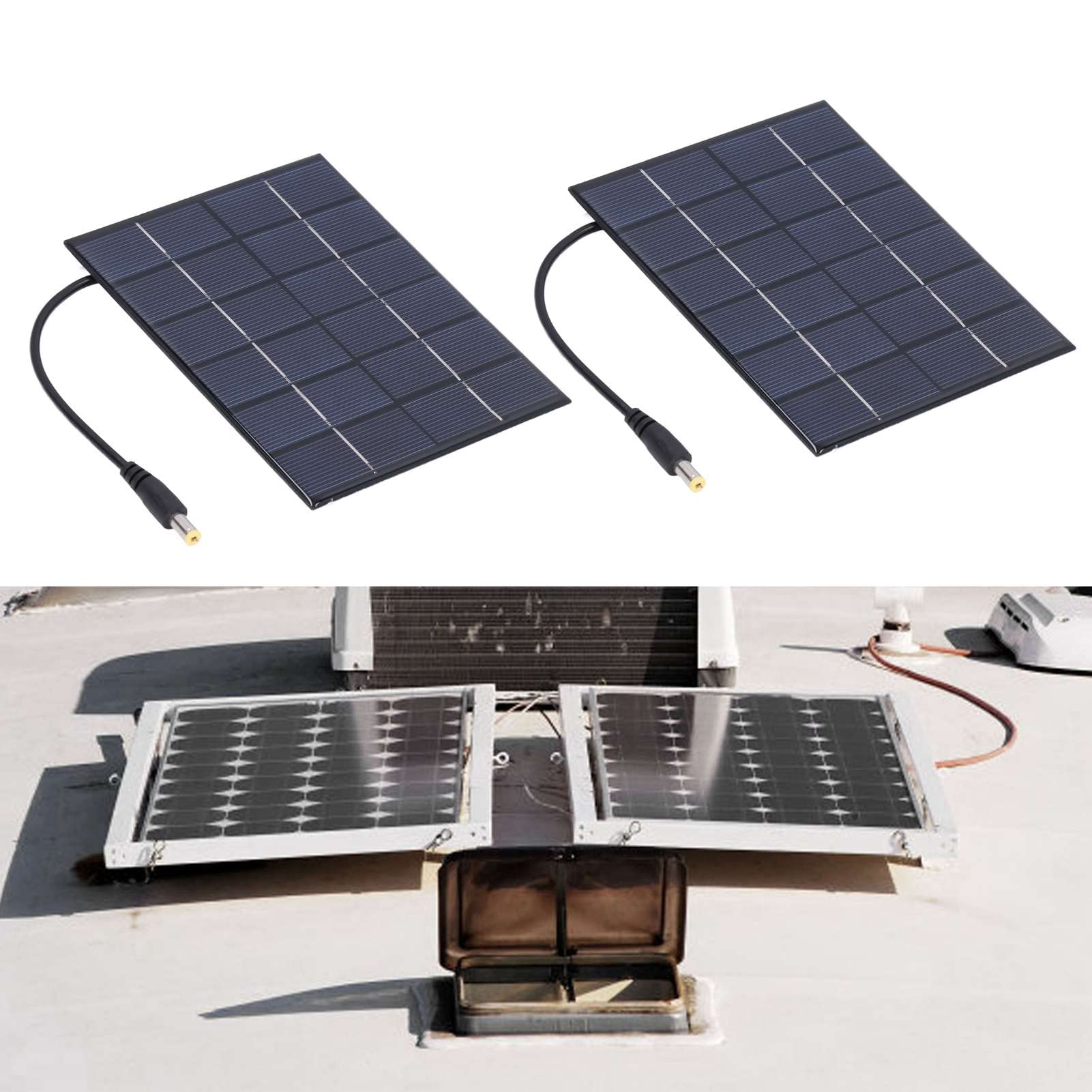 Pannello solare portatile, Caricatore solare da 2W ad alta efficienza con pannello in polisilicio e connettore DC5521, 2 pezzi 13.5x11 cm per luci solari, giardino e campeggio