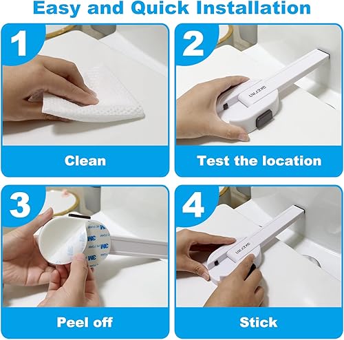 Miniatura 4 de Cerraduras de inodoro a prueba de bebés, bloqueo de asiento de inodoro de seguridad infantil para niños pequeños, adhesivo a prueba de niños,