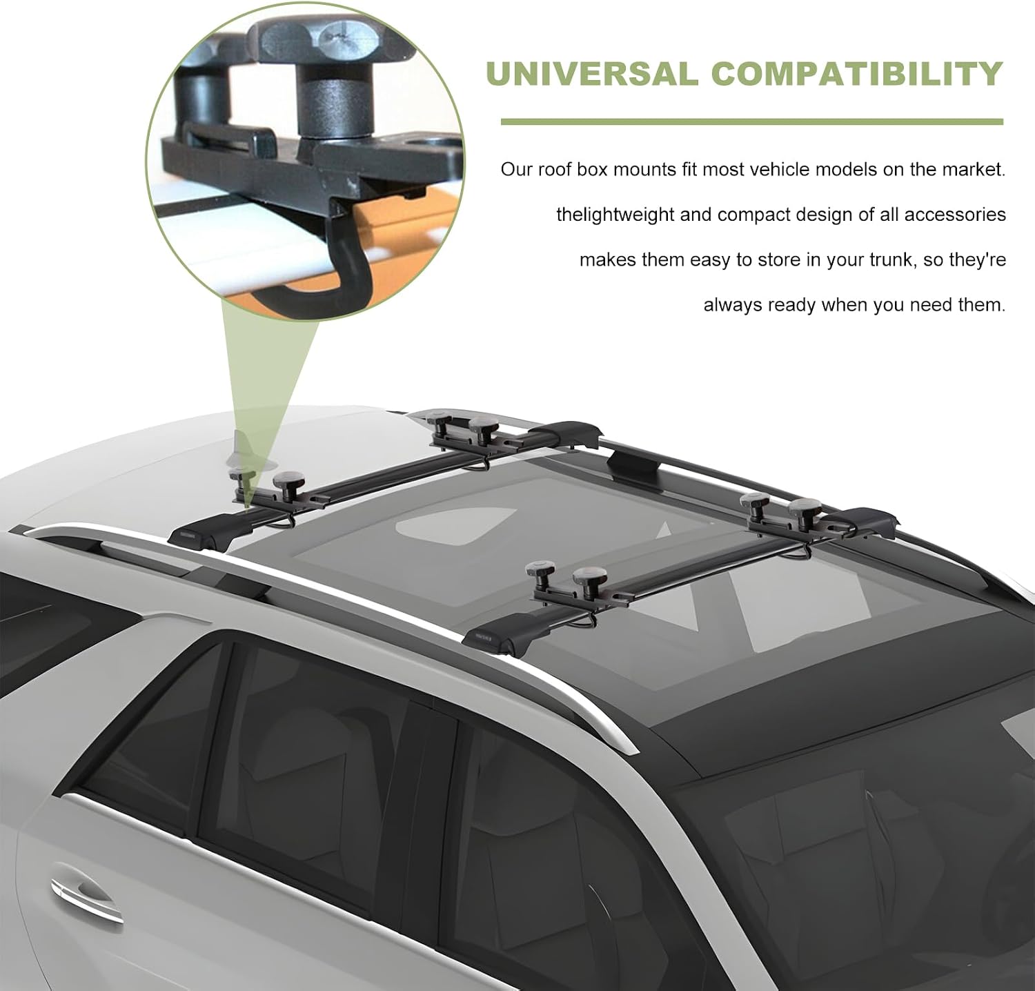 4PCS Roof Box U-Bolt Clamps, 82mm Internal Width Rooftop Cargo U-Bracket Clips with 8 Lock Nuts 2 Straps, Stainless Roof Carrier Rack Clamps Universal Car Mounting Accessory Kit