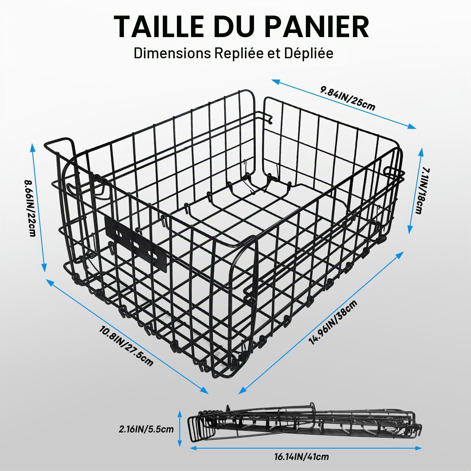 RAYMACE Panier arrière de vélo avec doublure amovible, housse imperméable et filet de transport, panier de vélo pliable pour adulte, design à dégagement rapide, s'adapte à la plupart des porte-bagages