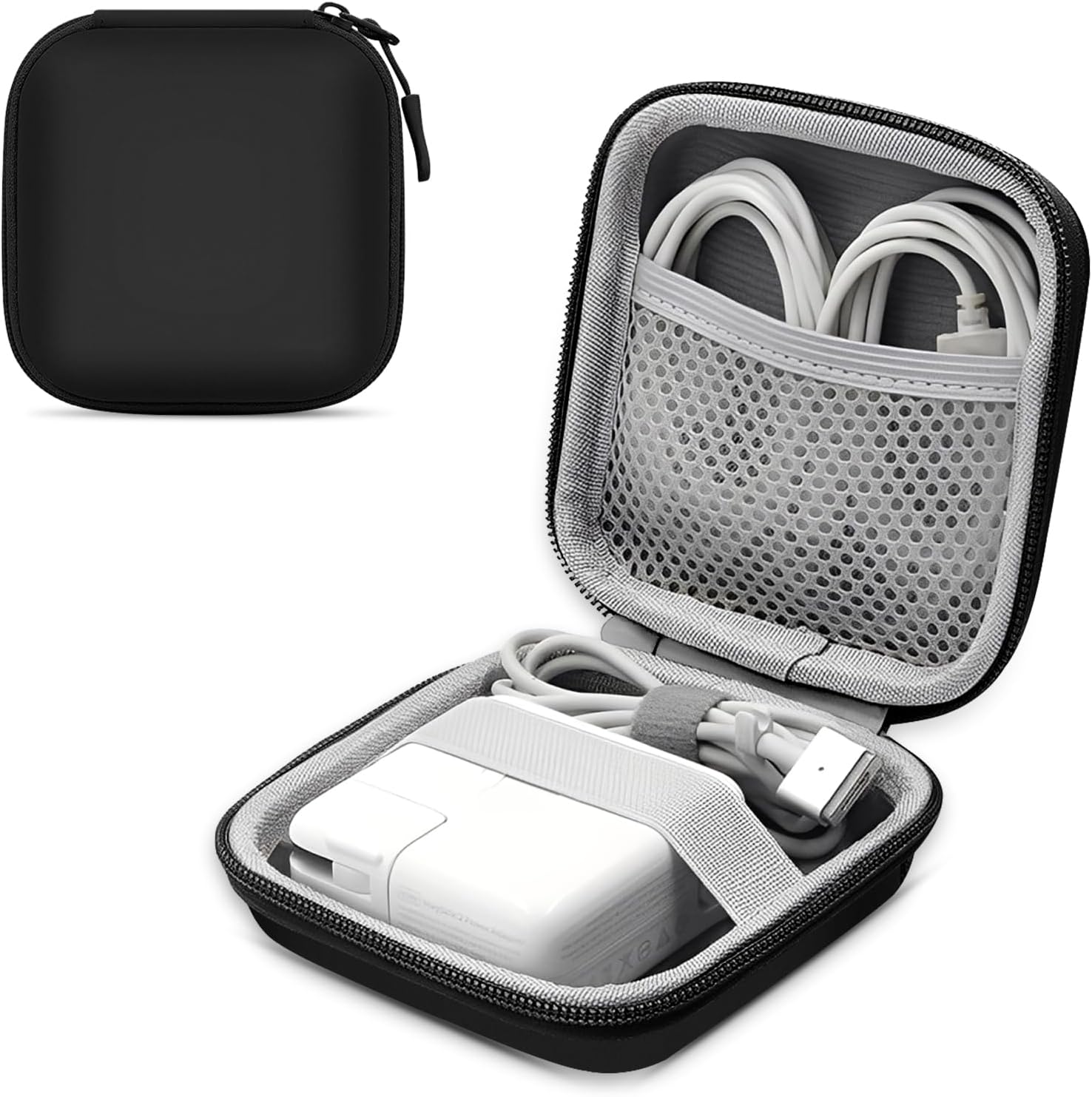 Case Cover for MacBook Charger Organizer, Portable Travel Storage Bag for Apple Laptop Power Adapter, Cables, Mouse, Earbuds – Shockproof & Compact Carrying Pouch, Black