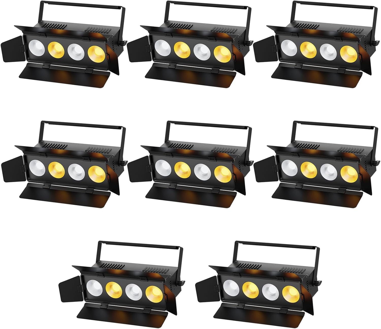 Stage Lights with Barn Doors, 4x50W LED Par Can Lights DMX512 Sound Activated, Cool White and Warm White COB Spotlights Uplights for Events Wedding Parties Concert Church Theater Christmas Packs of 8