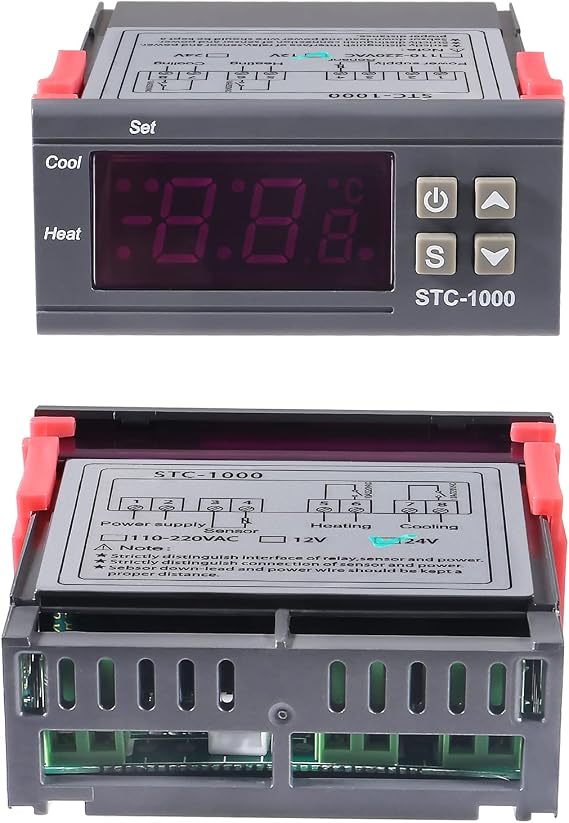 2pcs STC-1000 Digital Temperature Controller DC 12V 10A Digital LED Temperature Controller Thermostat Control Switch 2 Relay Output Cooling Heating and NTC Sensor Probe