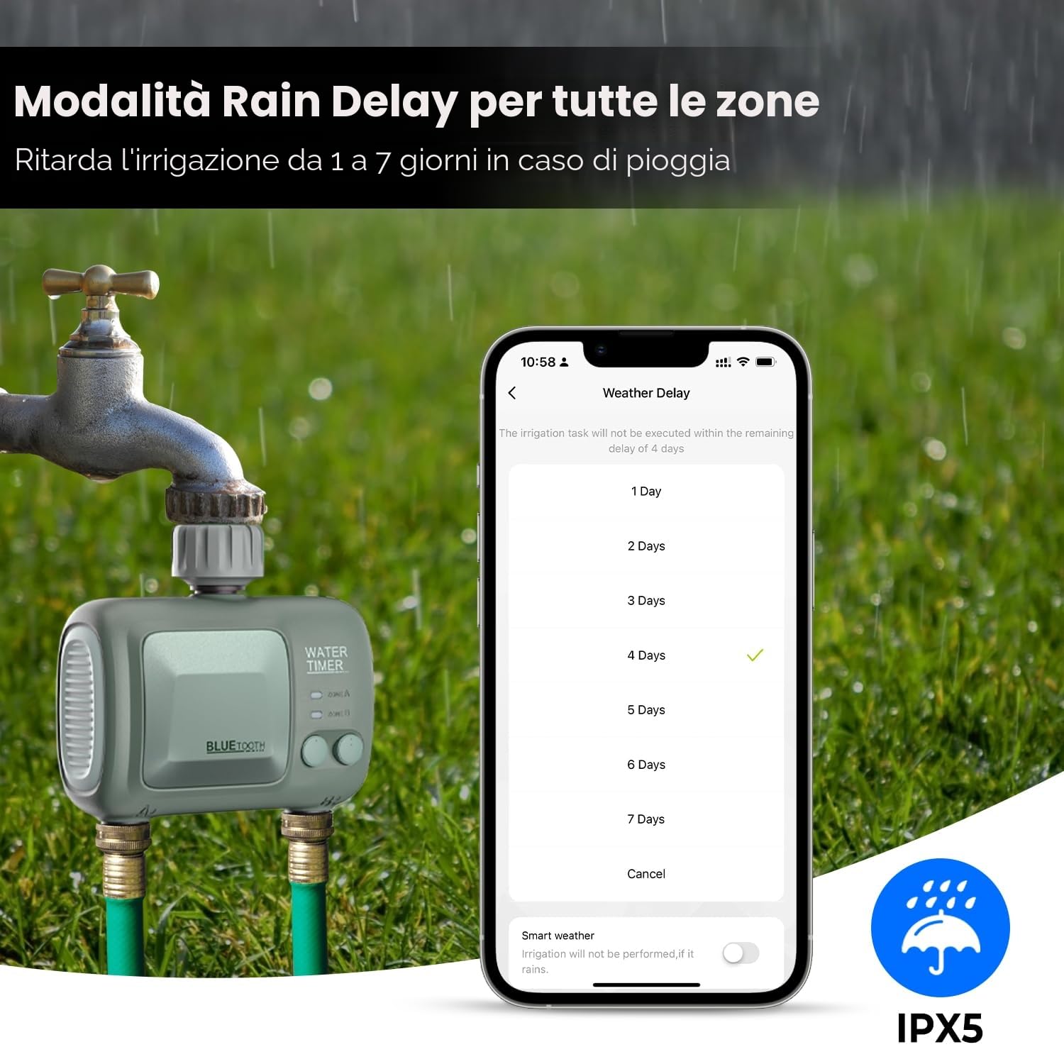 Timer Irrigazione 2 vie WiFi, johgee Centralina Irrigazione WiFi, Programmatore Irrigazione intelligente con controllo APP e meteo connesso, timer di irrigazione programmabile e irrigazione a distanza