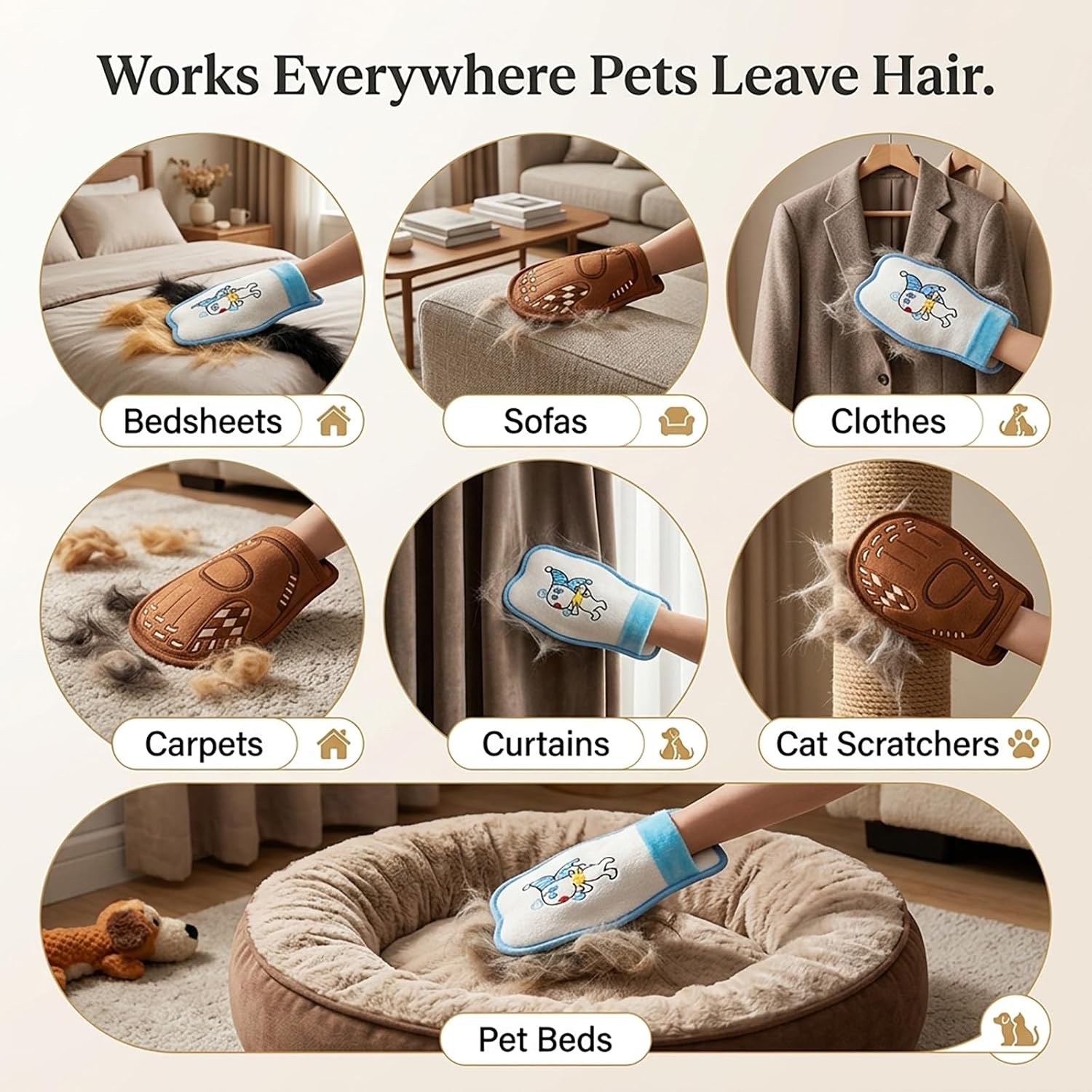 Pet Hair Removal Glove for Dogs&Cats,Reusable Fur Remover Mitt | Washable lint remover glove for couch, carpet, clothes, bedding and car seats, with fun baseball glove & crown design