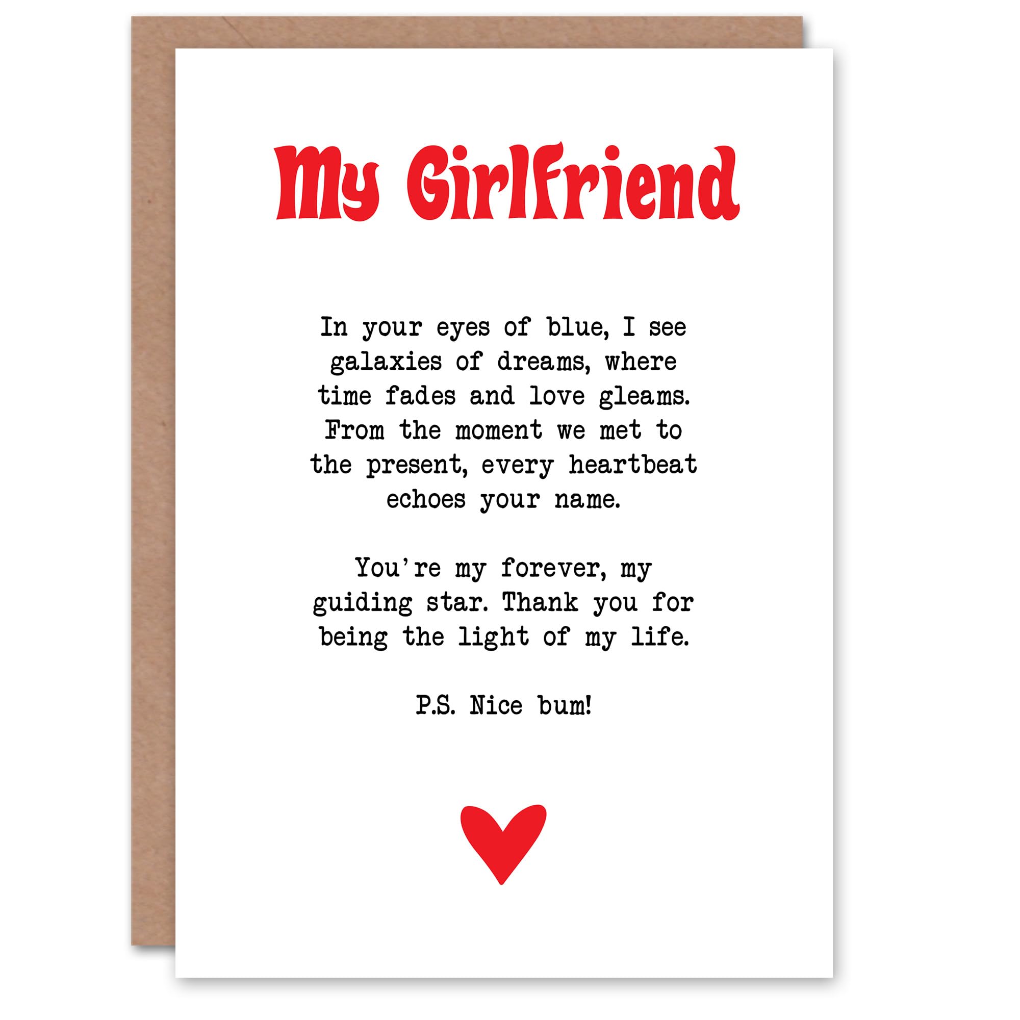 Artery8 Greeting Card Love Poem Blue Eyes Girlfriend Romantic Poetry For Her Woman Valentine's Day Card
