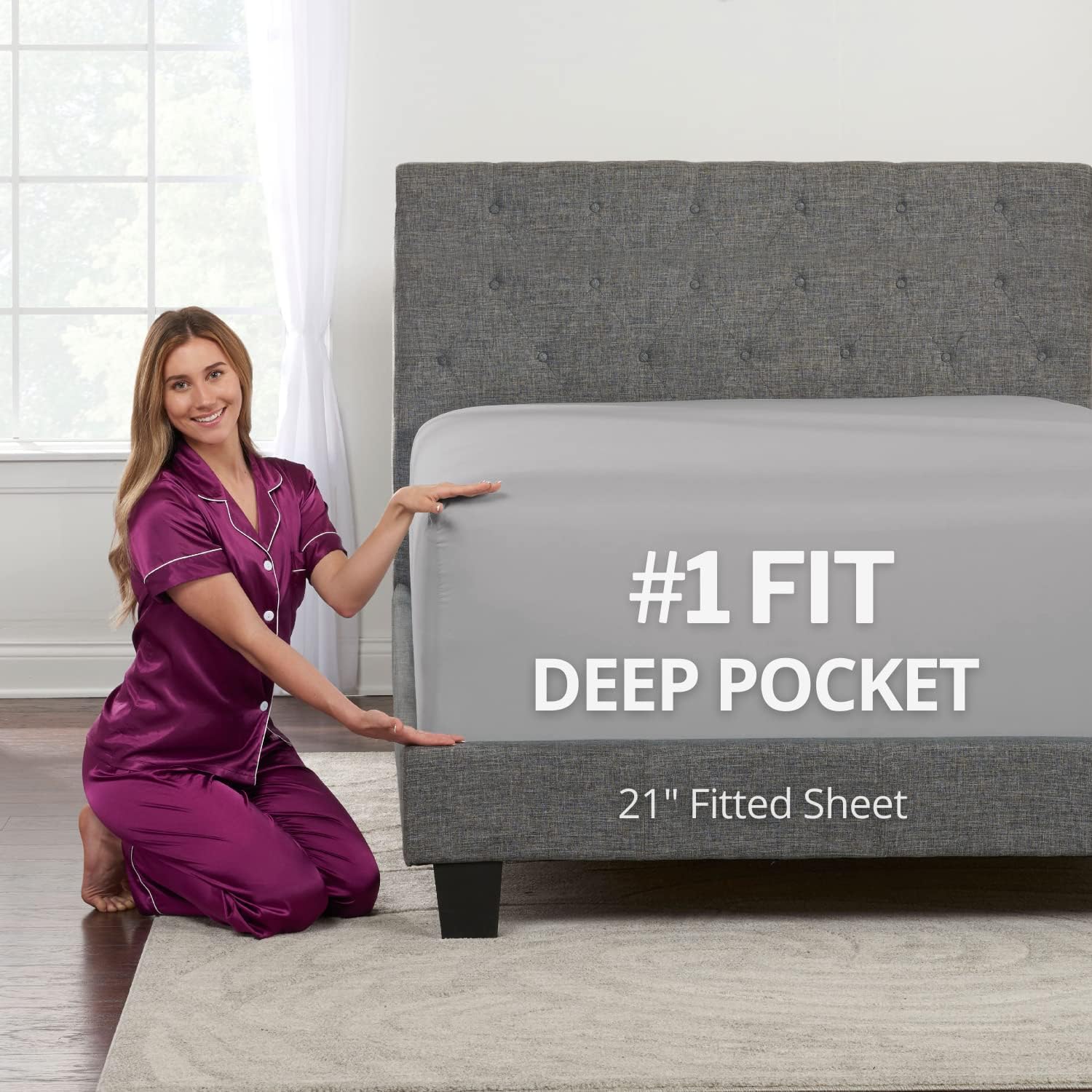 Deep Fitted Sheets King – King Size Fitted Sheet Only Deep Pocket – 21” King Fitted Sheet Deep Pocket Perfectly Fit 17”–23” Deep Mattress & Toppers – Lovely Joyful Feel – 1 Bottom Sheet – Calm Grey