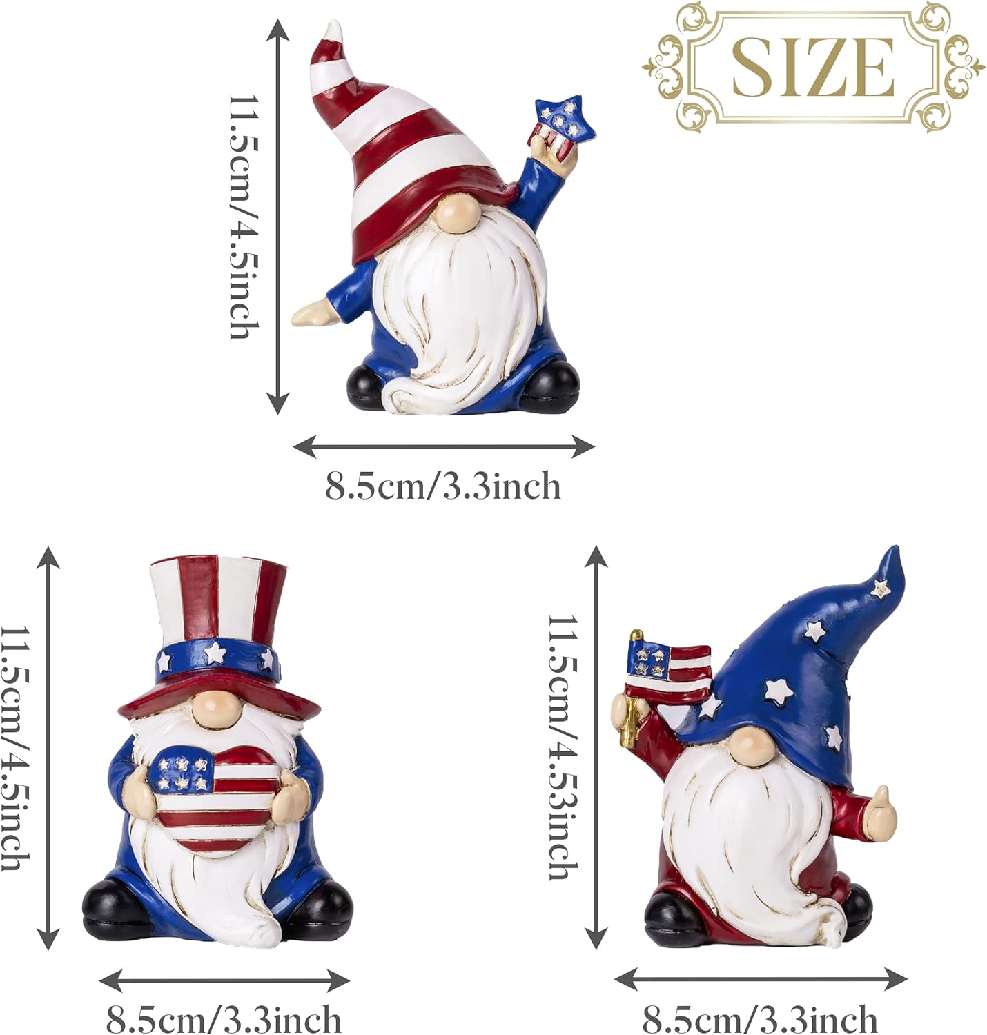 Valery Madelyn 4th of July Gnomes Decorations, Memorial Day Decorations for Home Decor, Large 3Pcs Patriotic USA 250th Anniversary Decorations, Stars and Stripes Gnomes Figurine for Independence Day