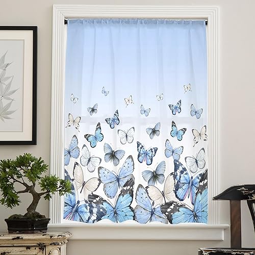 Miniatura 4 de Elegant Butter-fly Window Curtains 72 Inches Long,Semi Sheer Rod Pocket Chiffon Curtains & Drapes Drapery Voile Draperies for Living