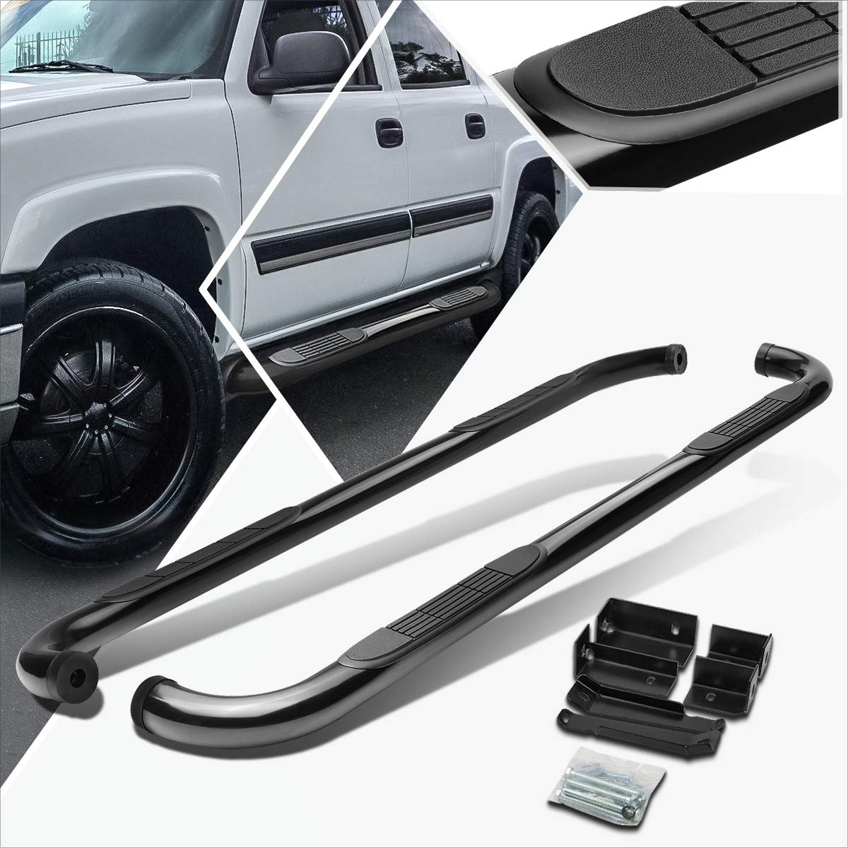 3 Inches Black Curved Rount Tube Nerf Bars,Side Step Running Boards Compatible with Avalanche/Suburb