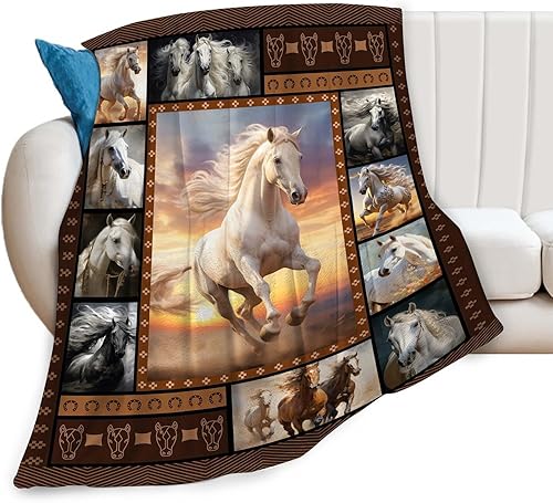 Miniatura 8 de Manta de caballo para niñas, hermoso caballo con corona, manta de forro polar ultra suave y cálida para sofá, ropa de cama, sala de estar, regalos