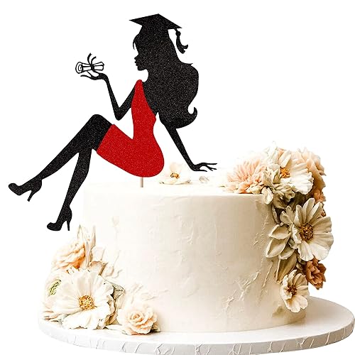 1 pieza de decoración para pastel de graduación 2024 con tapa de graduación con purpurina, diploma de tacón alto para niña, selección de pastel de