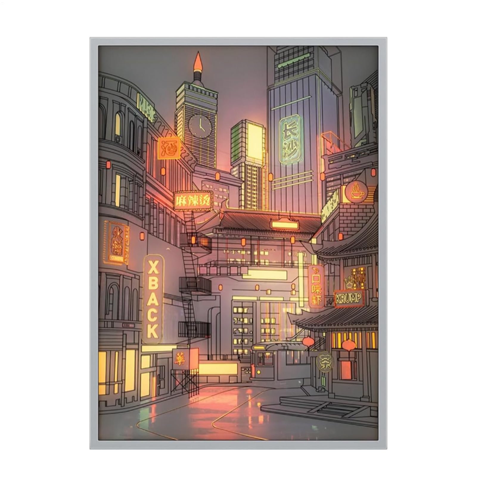 LearnLyrics Light Up Wall Art – 11.97x8.46 Inch LED Cityscape Painting | USB Dimmable Three-Color Night Light | HD Illuminated Decor for Study Room Entryway