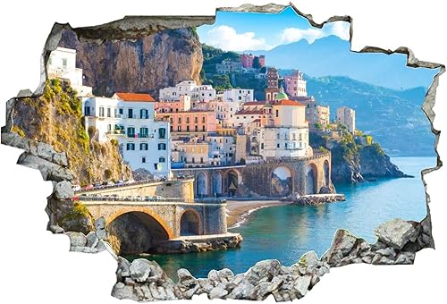 Miniatura 2 de Calcomanías de vinilo autoadesivas 3D autoadesivas removibles para pared, calcomanías artísticas de paisaje urbano de Amalfi en la costa