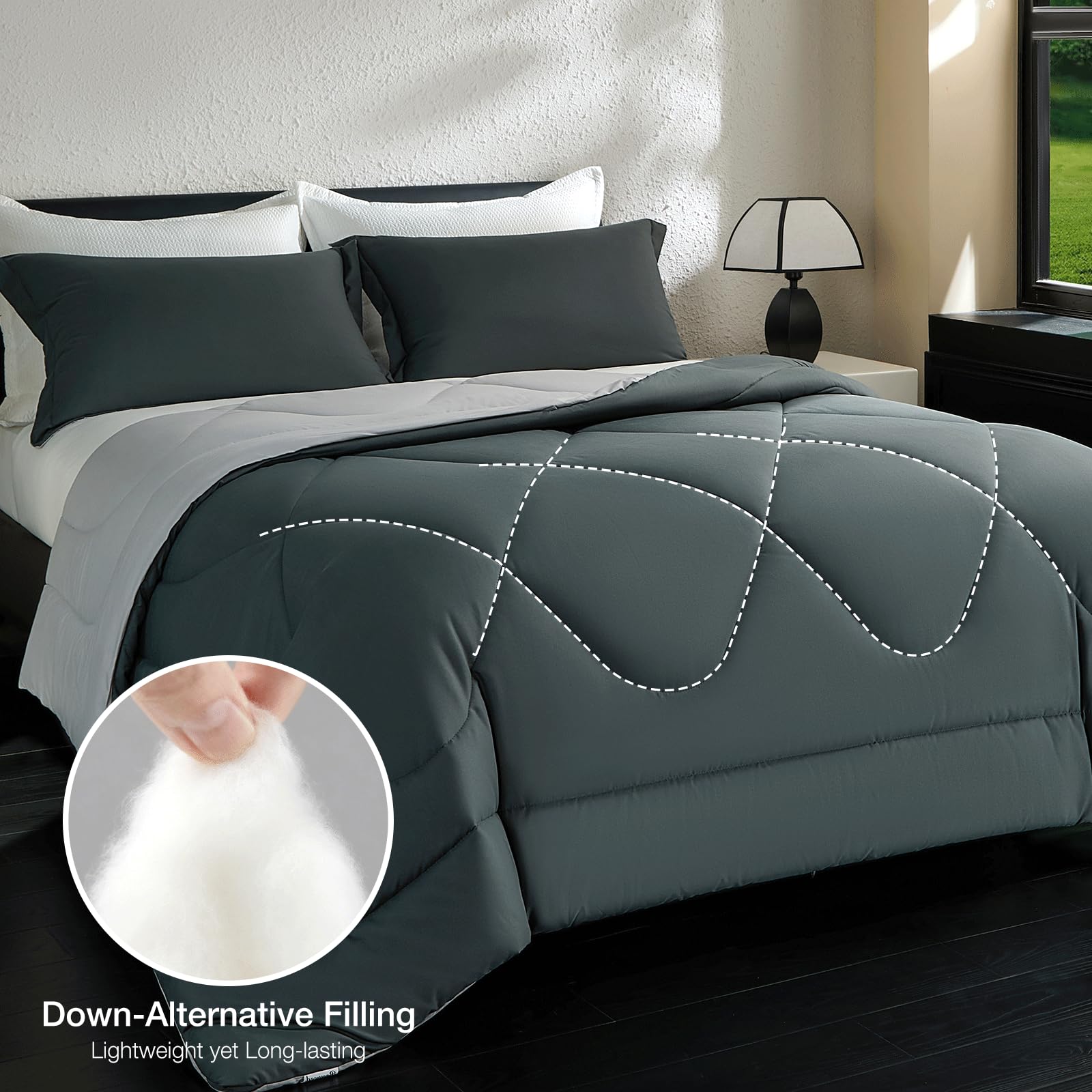beeweed Piumino Letto Matrimoniale Maxi 4 Stagioni 240x260, Reversibile Piumone Autunnale Invernale 240x260cm - Coperta Trapunta 260x240 di Microfibra Sintetico 300 GSM, OEKO-TEX, Con 2 federa(40X80)