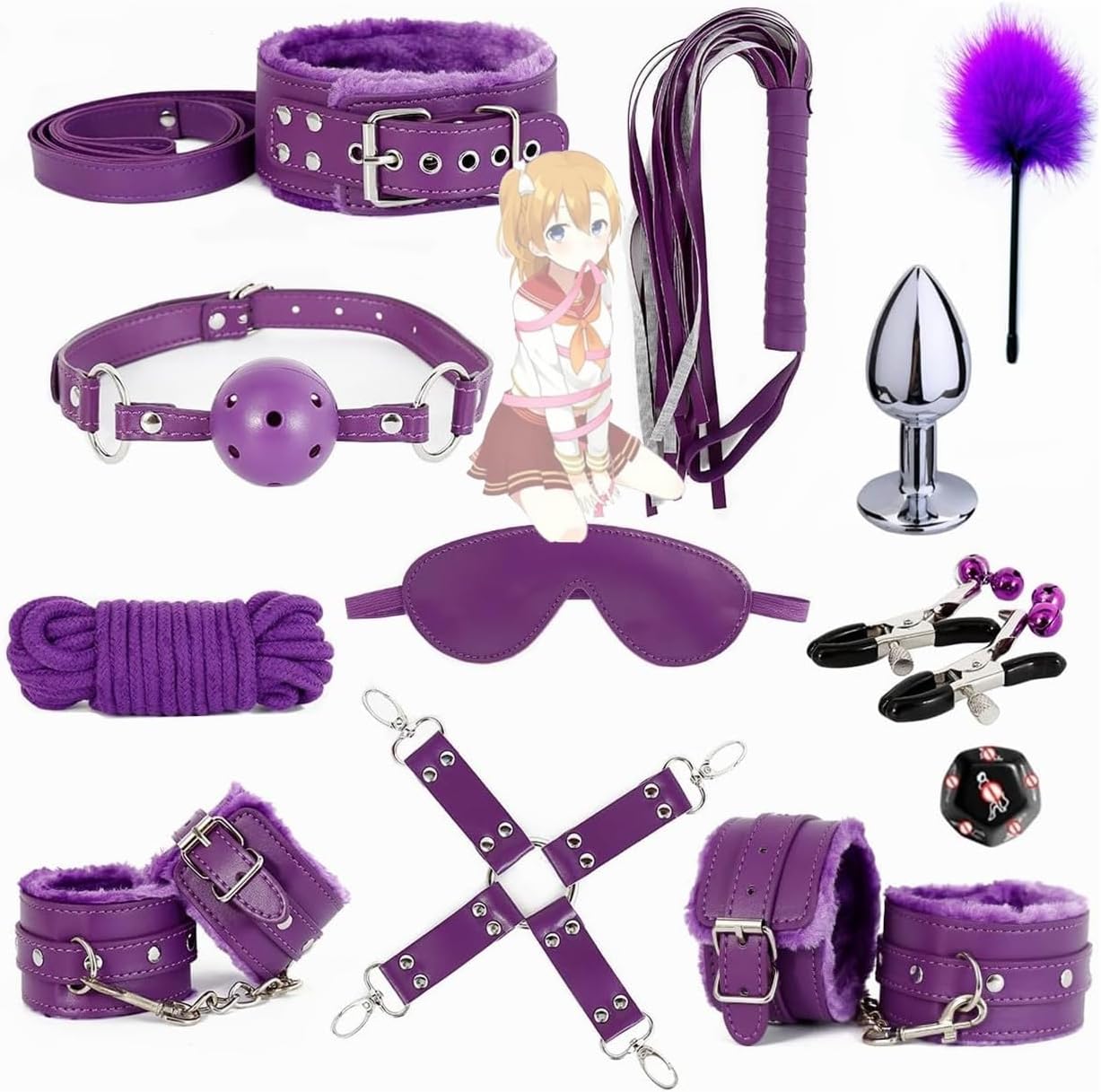 Adjustable Leather Fitness Tool Set 12 Pieces Purple, Multifunctional, Lightweight & Portable - H