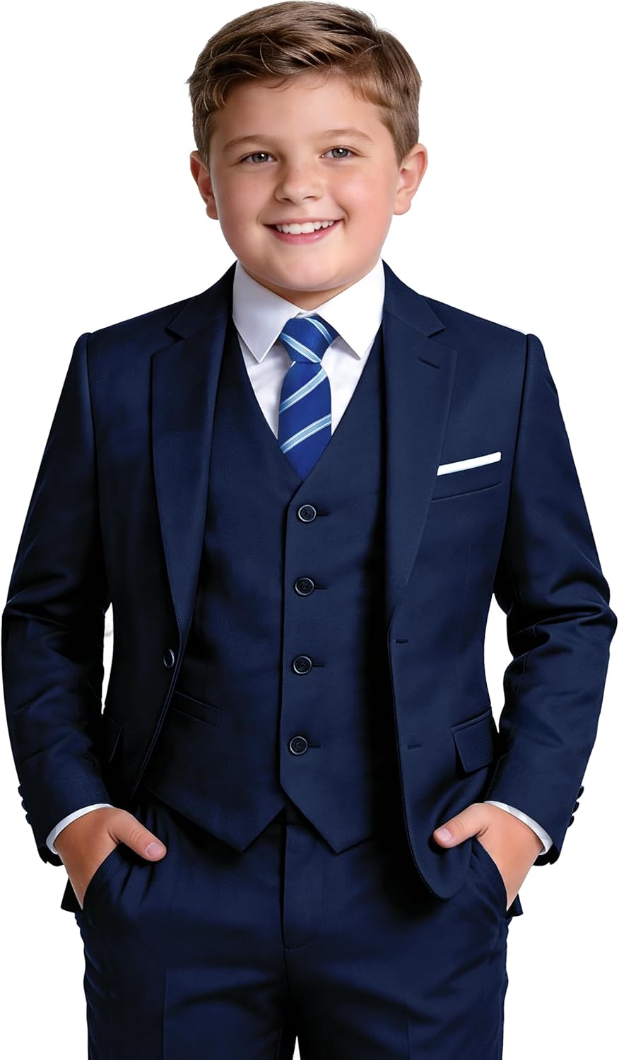 Boys Suit 5-Piece 4 Fits Husky/Plus Size/Slim/Regular Adjustable Waist + Suspenders