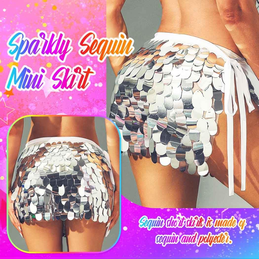 COSYDAYS Sparkly Mermaid Sequin Skirt Red Sequin Short Skirt Belly Dance Wrap Mini Skirts for Women - Image 4