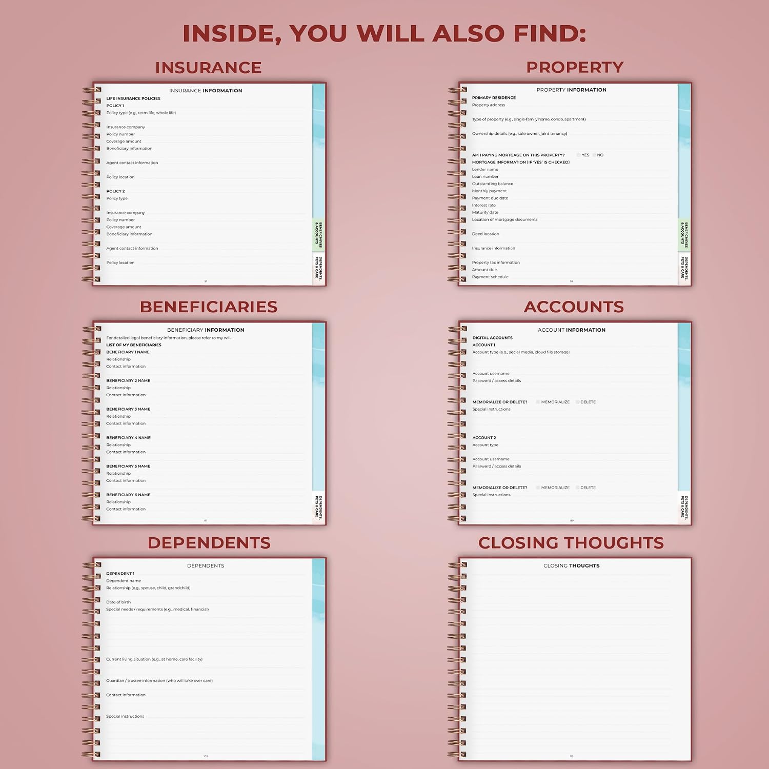Clever Fox Peace of Mind Planner – Guided End of Life Organizer, Personal Record Book & Emergency File for Important Information (Burgundy)