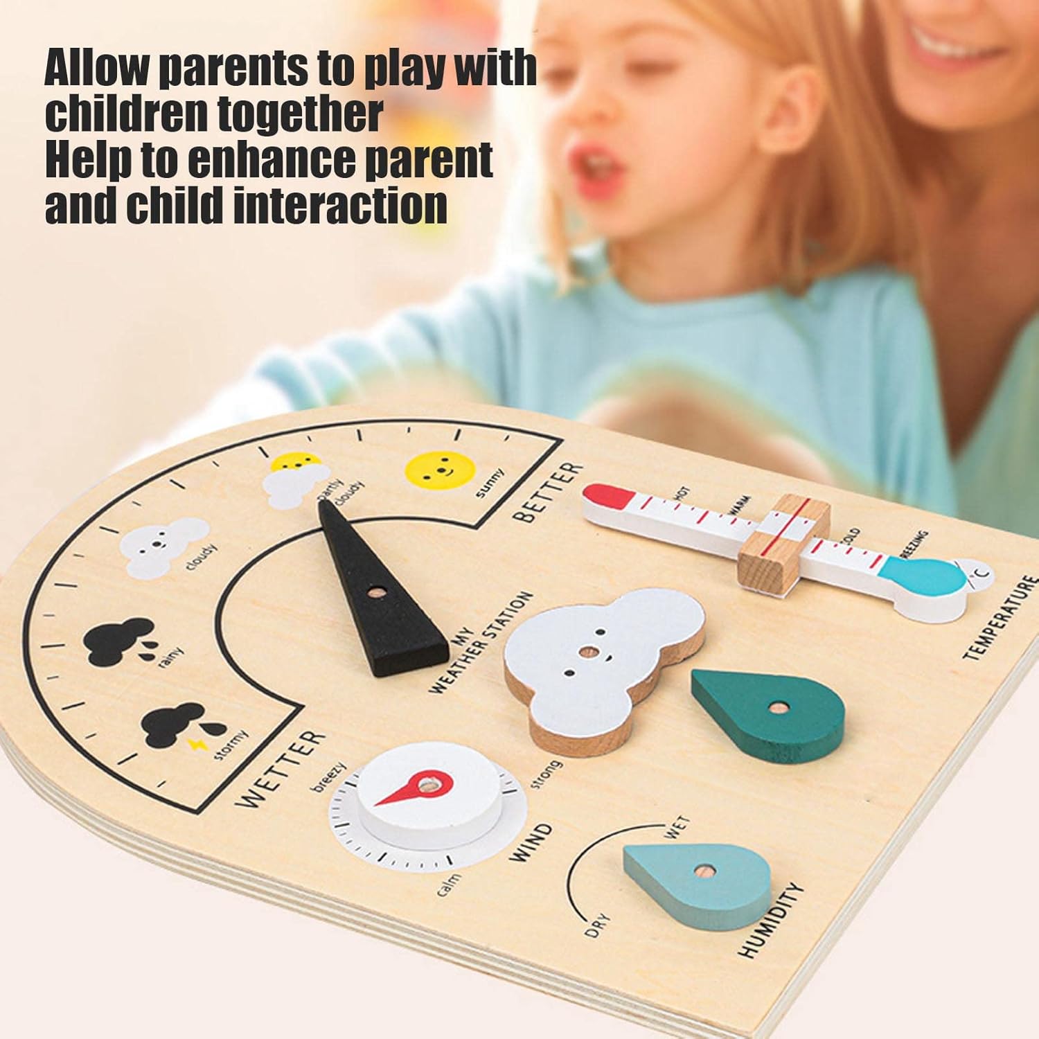 Weather Station Toy - Educational Wooden Weatherboard for Kids, Weather Watch Learning Board, Preschool Learning Toy Climate Teaching