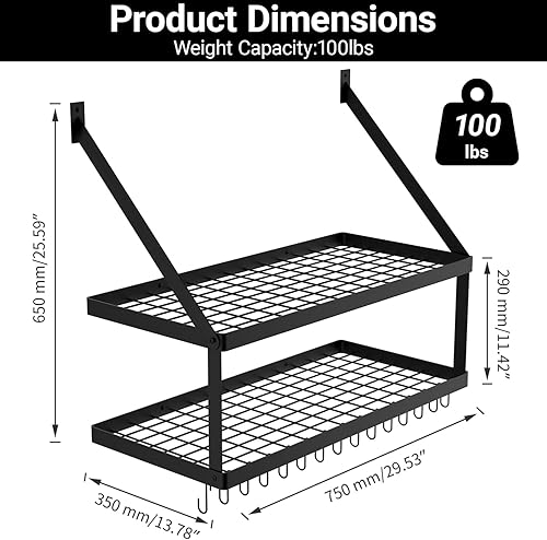 Miniatura 8 de Estante de almacenamiento cuadrado de pared con 10 ganchos, organizador colgante de utensilios de cocina, negro, KPR300A-BK