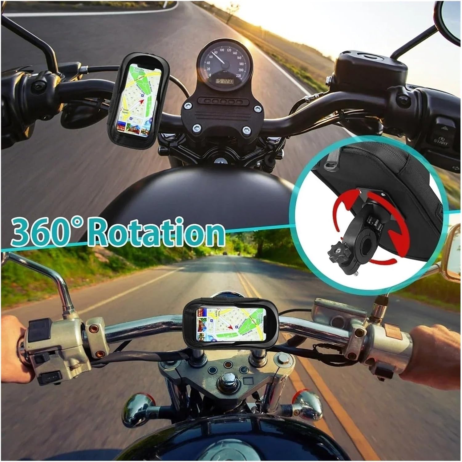 Bike Phone Mount Waterproof 360° Rotation Front Frame Phone Holder Easy Universal Navigation Smartphone Bracket for All Phones Bicycle Phone Holder(Bicycle Black)