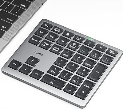 Nulea Wireless Number Pad Bluetooth 5.0 & 2.4G Portable Numeric Keyboard, USB-C Rechargeable, 34-Keys Bluetooth Keyboard for Data Entry, Compatible for Laptop, Mac, iMac, Tablet, PC Desktop