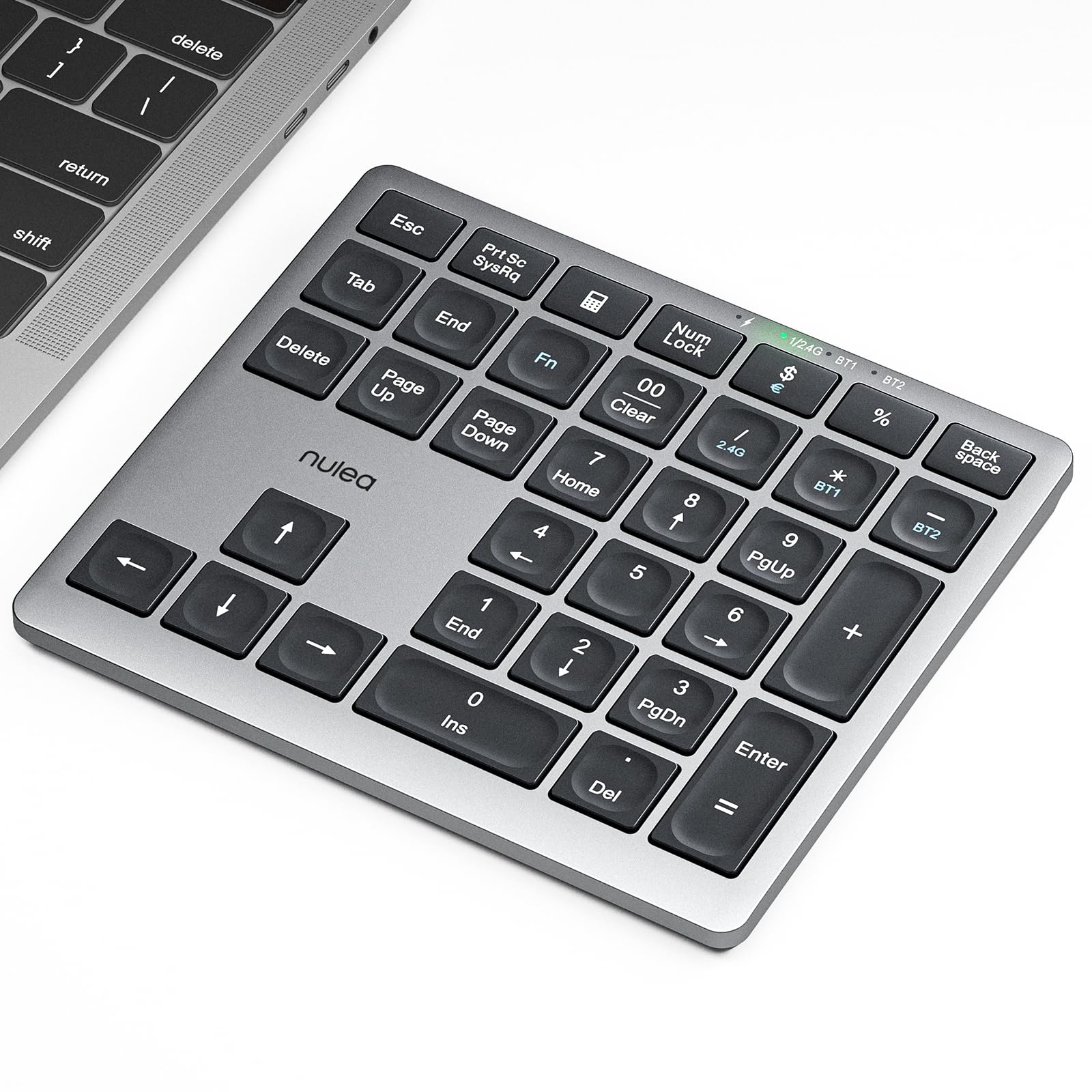 Photo 1 of Nulea Wireless Number Pad Bluetooth 5.0 & 2.4G Portable Numeric Keyboard, USB-C Rechargeable, 34-Keys Bluetooth Keyboard for Data Entry, Compatible for Laptop, Mac, iMac, Tablet, PC Desktop