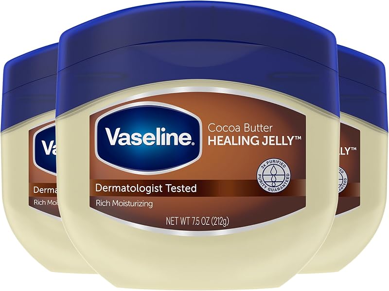 Vaseline Cocoa Butter Healing Jelly, Scented, 3-Pack – Rich Moisturizing Ointment, Petrolatum Skin Protectant for Dry Skin, 7.5 Oz Ea