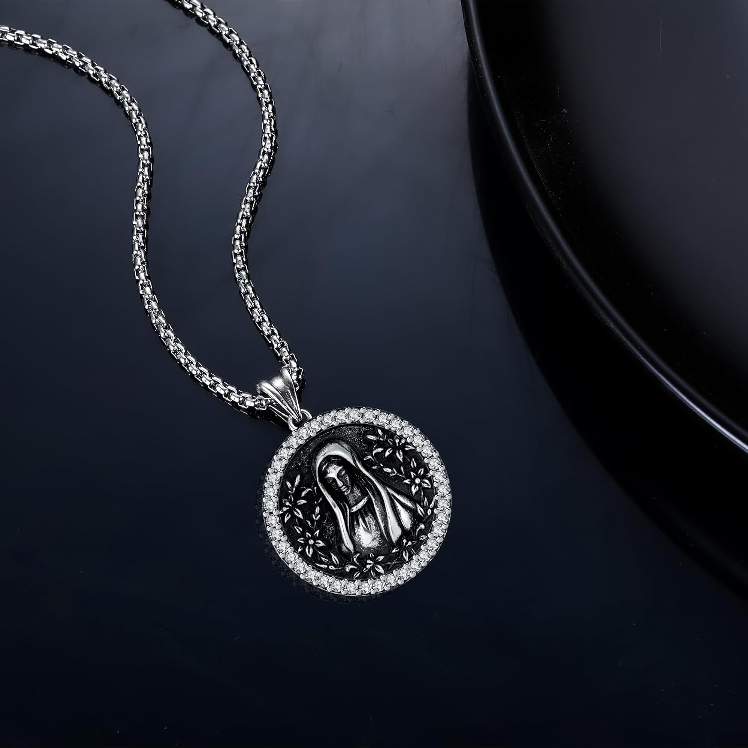 925 Sterling Silver Patron Saint Necklace Amulet Miraculous Medal Pendant Jewelry for Men Women with Friendship Talisman Travel Inspirational Gifts
