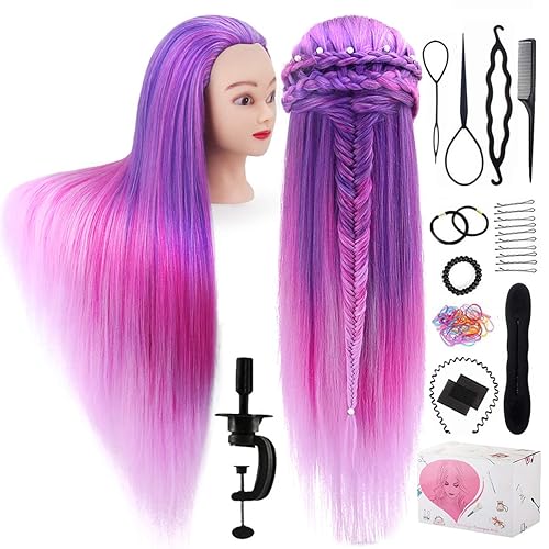 Miniatura 23 de TopDirect Cabeza de maniquí de 29 pulgadas con cabello, cabeza de muñeca para cosmetología y peinado de cabello, cabeza de trenzado de maniquí