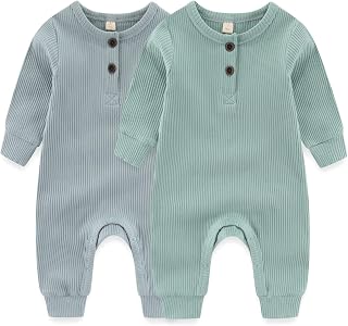 Newborn Baby Romper Cotton One-Piece Pajamas Footless Baby Grow Jumpsuit Snap-Up for 0-18 Months,Pack of 2