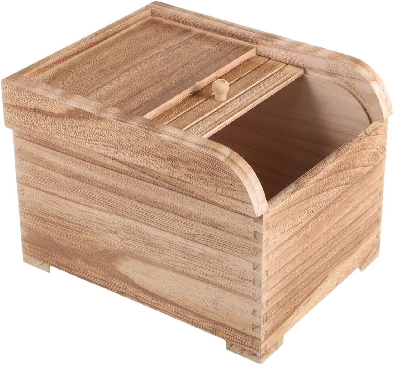 Wooden Rice Storage Container with Sliding Lid, Wood Food Container for Cereal, Grains, Flour, Light Brown