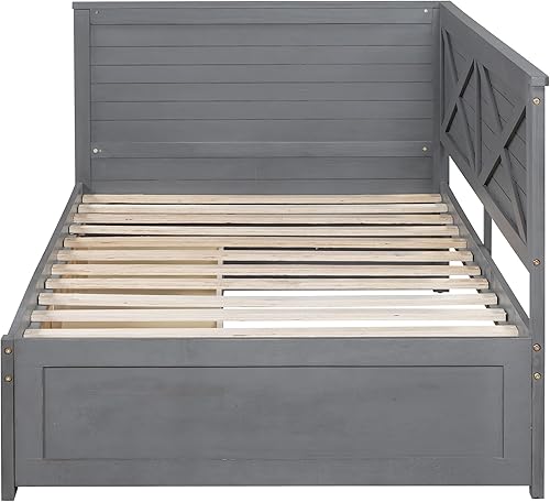 Miniatura 7 de Sofá cama tapizada de tamaño individual marco de madera con soporte de listones sólidos diseño clásico sofá cama de tela de lino con respaldo y