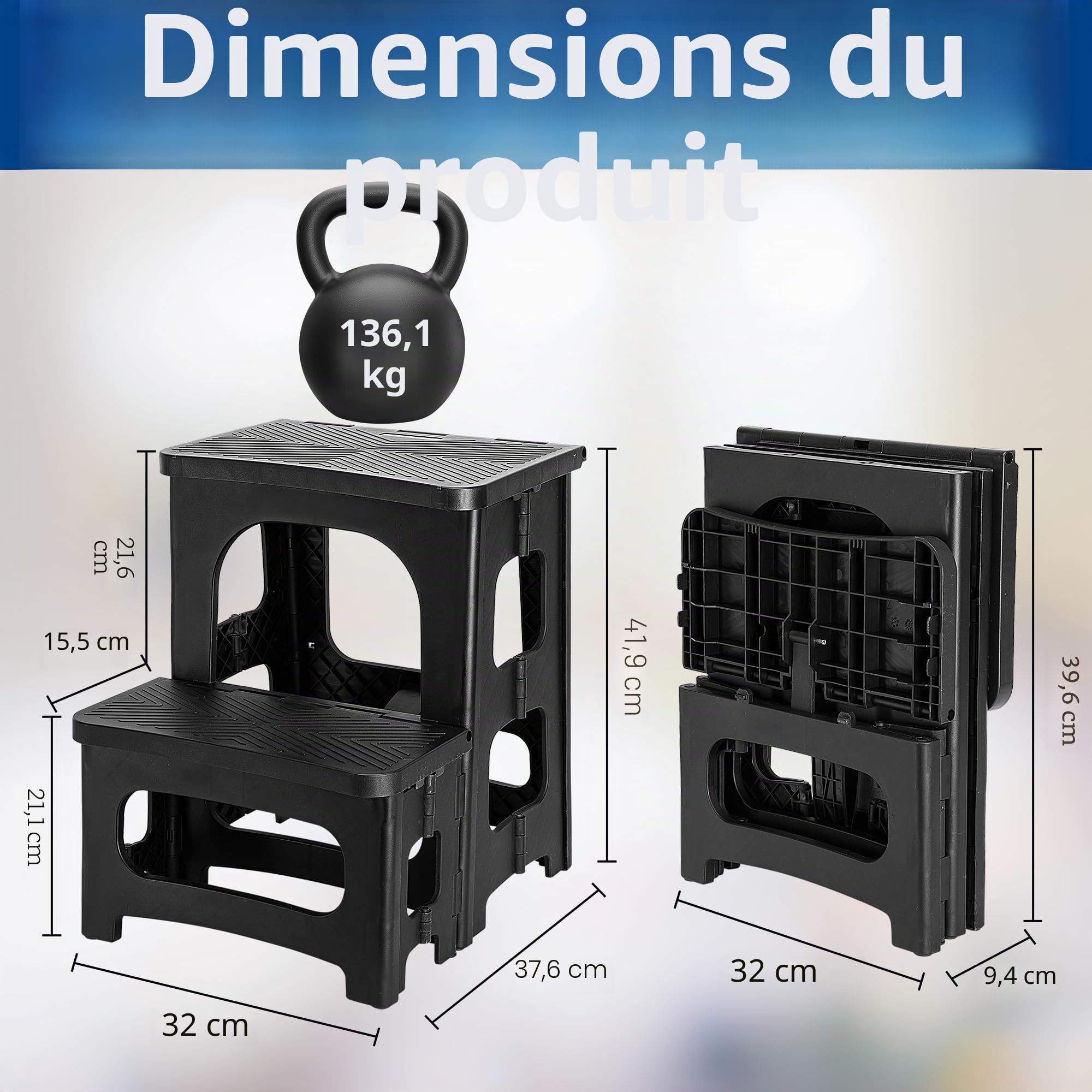 DECOHS Marchepied Pliable pour Spa et Jacuzzi, antidérapant, échelle de Piscine, Noir