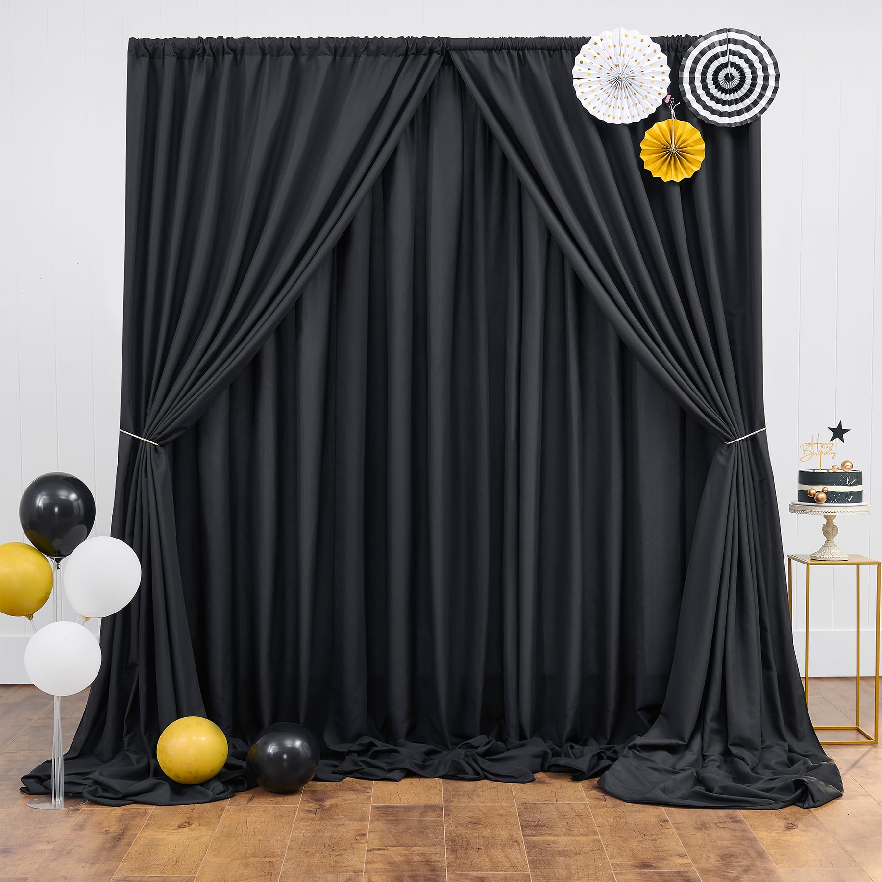 Cortina de fondo negro grueso de 6 m x 3 m para fiestas, 4 paneles de cortinas de fondo de poliéster negro para bodas, cumpleaños, fotografía, fiestas, decoración del hogar