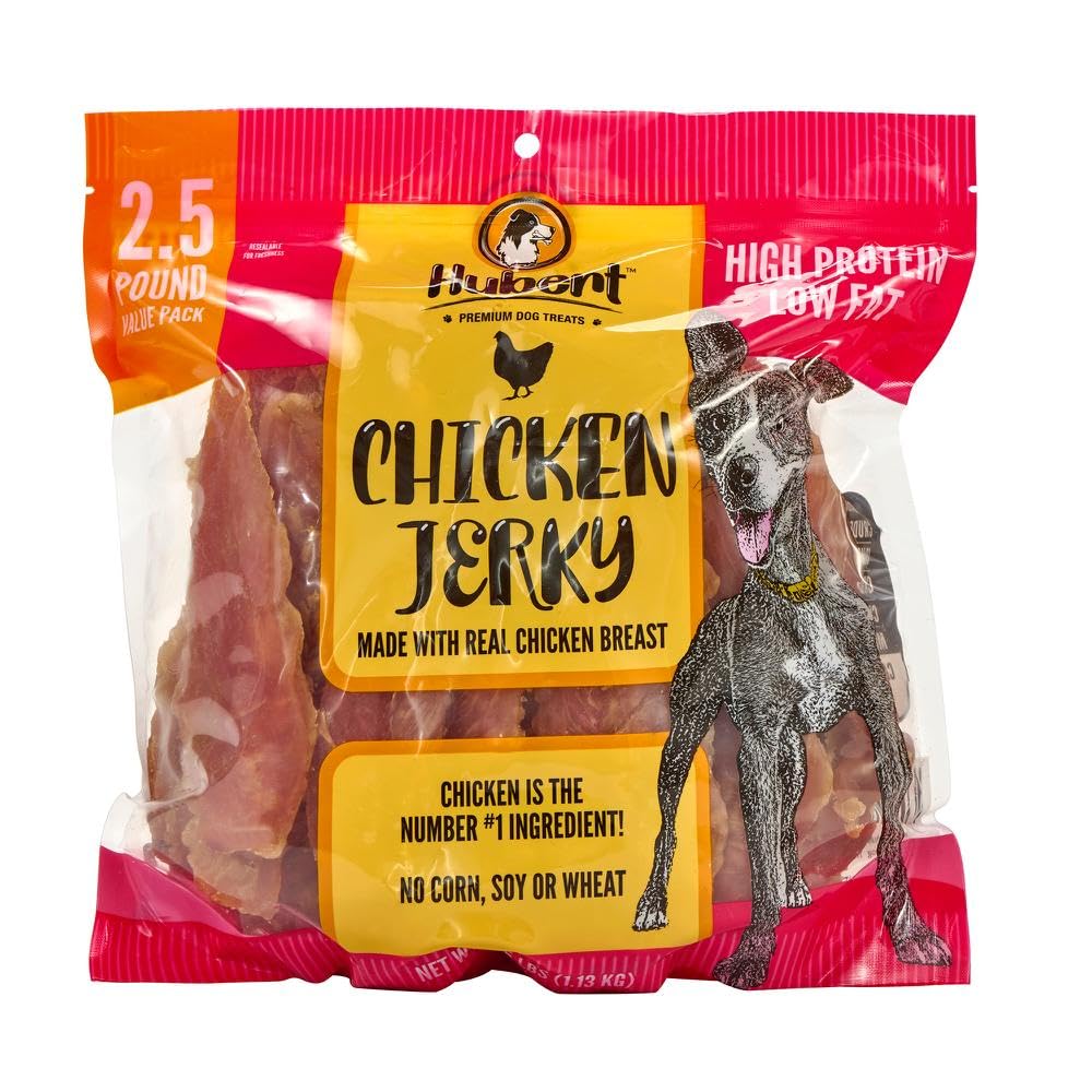 Hubert Pet Premium Chicken Jerky Dog Treats, Grain Free, Low Ingredient, USA Tested, 2.5 lbs Super Value Pack