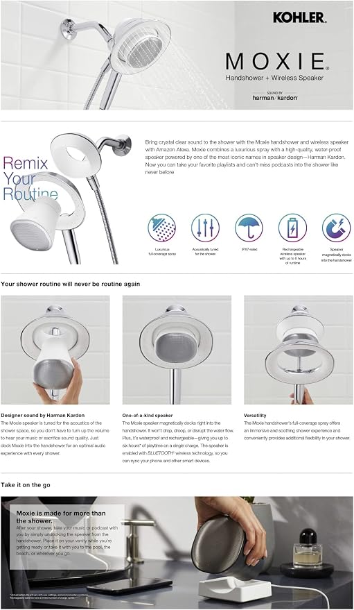 Ducha manual Kohler con altavoz Bluetooth cromado miniatura 6